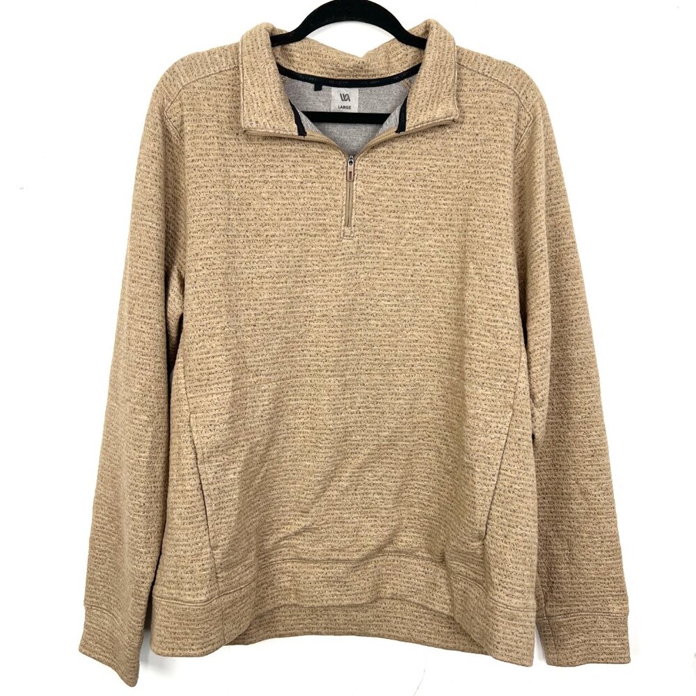 VRST‎ Quarter Zip Sweatshirt Tan Textured Knit Men's Size Large - Picture 1 of 4